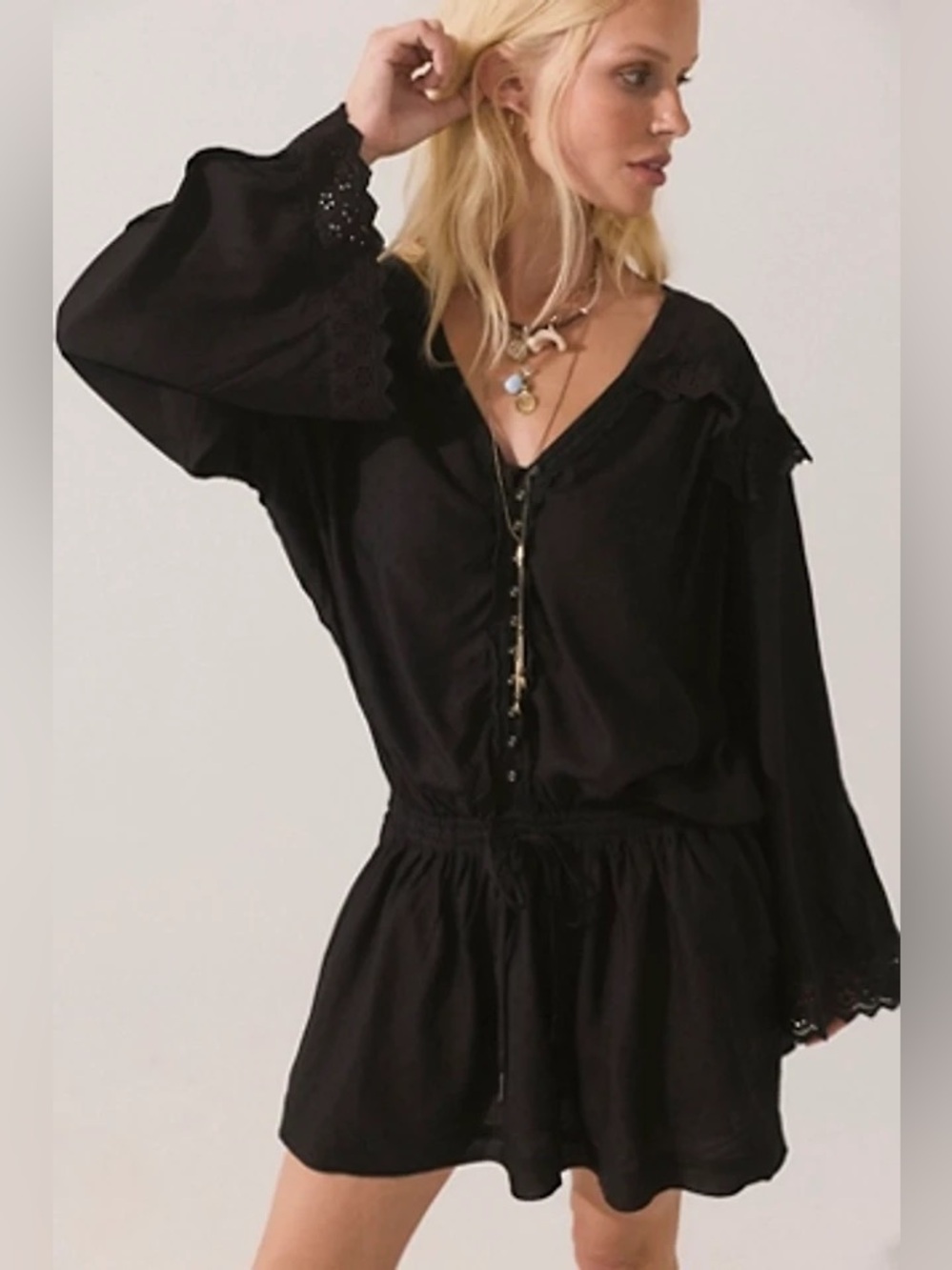 Free People Happy All the time Black Mini Dress Sz-M